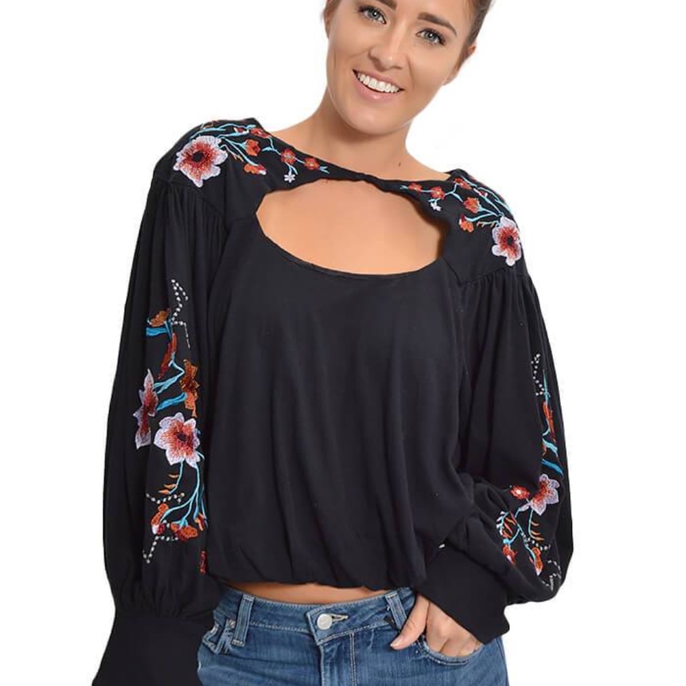 NWT Free People Lita Embroidered Jersey Top
